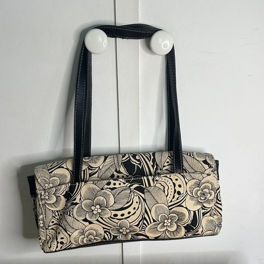 Liz‎ Claiborne Black and Cream Floral Shoulder Bag